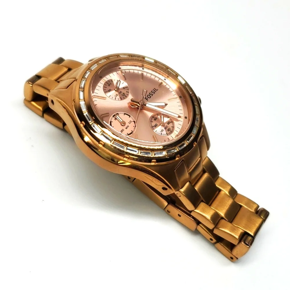 Fossil Watch CH2826 Rose Gold Steel Wristband Multifunction 10 ATM EUC